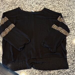 Umgee Black Sweater with Leopard Print Accents